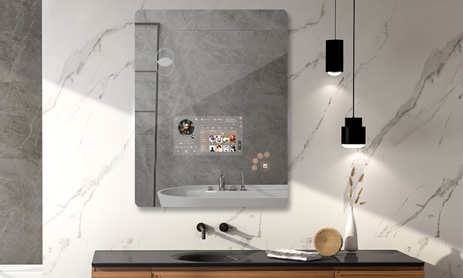 Ascolta la musica sullo specchio TV intelligente del bagno Fitbathmirror